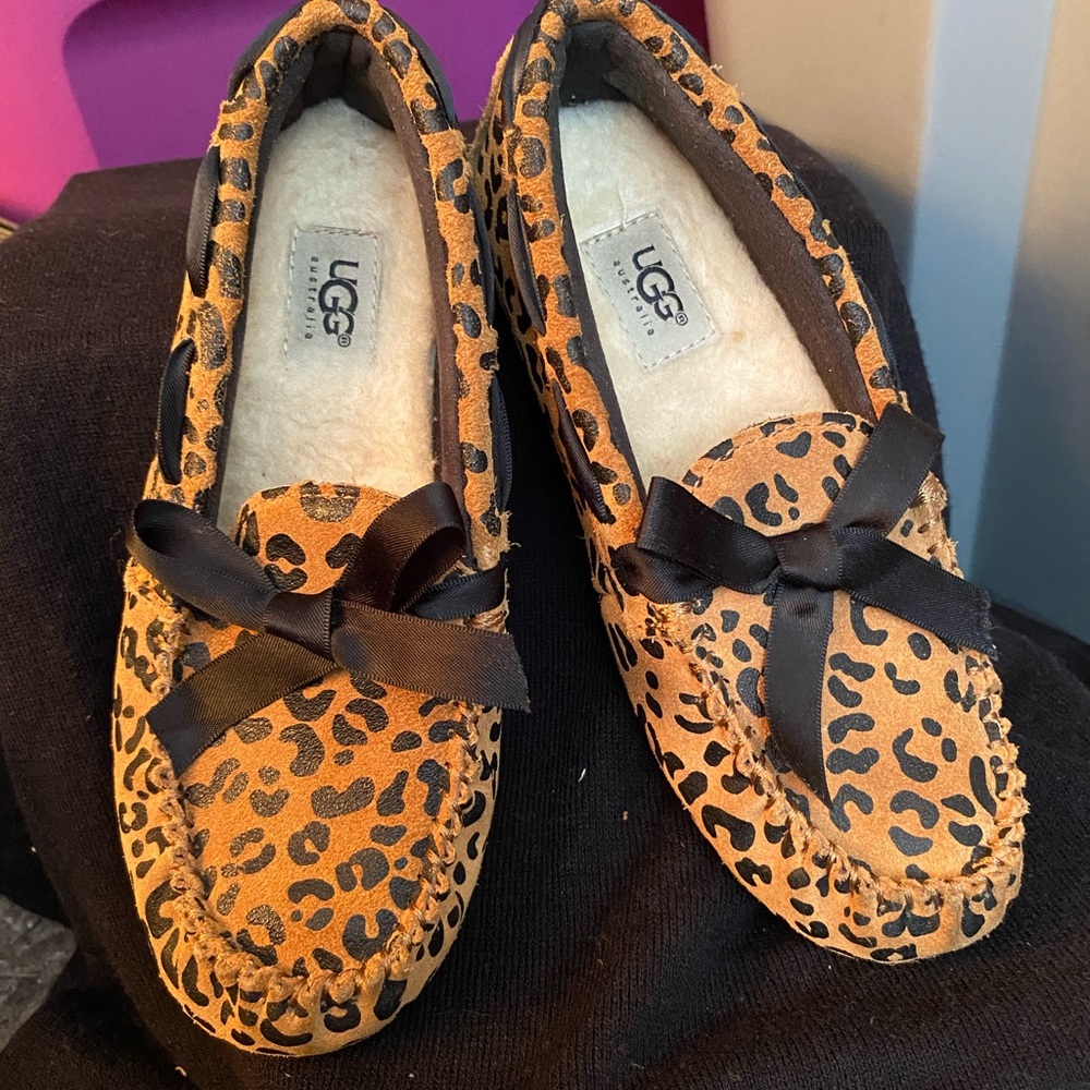 UGG Kids Moccasins Leopard Print with Black Bow